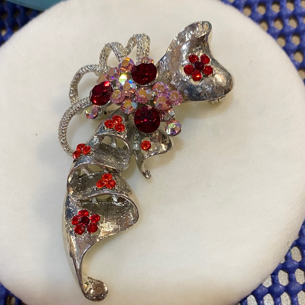 Vintage Red and Pink Rhinestone Brooch Pendant Combo 3 inch in length - Picture 3 of 8
